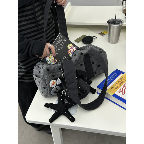 Mirenbu波點衛衣挎包 腋下包 手提包 黑灰 Mirenbu波點衛衣挎包 腋下包 手提包 黑灰