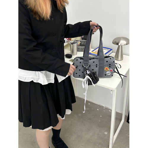 Mirenbu波點衛衣挎包 腋下包 手提包 黑灰 Mirenbu波點衛衣挎包 腋下包 手提包 黑灰