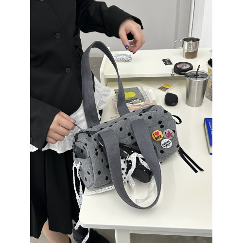 Mirenbu波點衛衣挎包 腋下包 手提包 黑灰 Mirenbu波點衛衣挎包 腋下包 手提包 黑灰