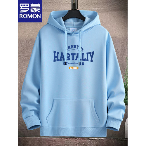 羅矇棉衛衣男加絨厚款寬鬆國潮百搭休閒抗皺學生印花青少年連帽衫