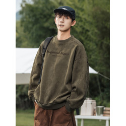 美式麂皮絨350g重磅衛衣高街潮牌寬鬆情侶上衣加絨休閒復古外套男