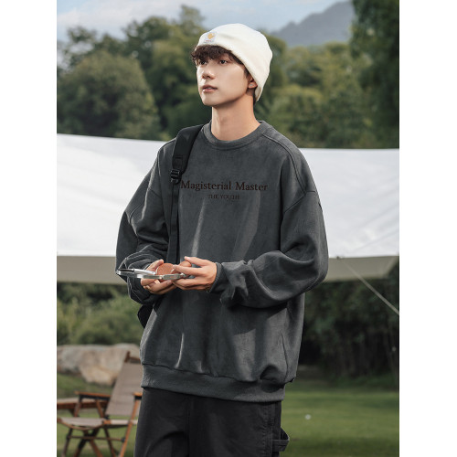 美式麂皮絨350g重磅衛衣高街潮牌寬鬆情侶上衣加絨休閒復古外套男