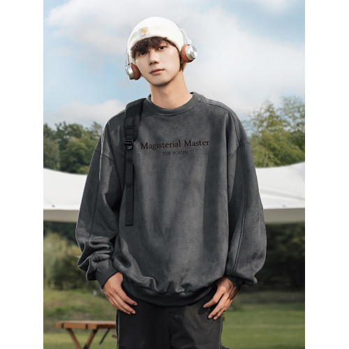 美式麂皮絨350g重磅衛衣高街潮牌寬鬆情侶上衣加絨休閒復古外套男