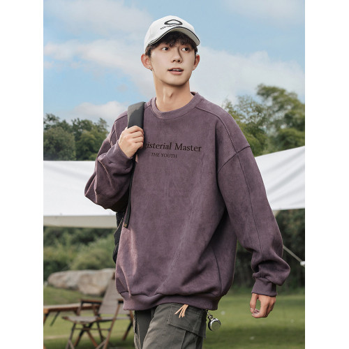 美式麂皮絨350g重磅衛衣高街潮牌寬鬆情侶上衣加絨休閒復古外套男