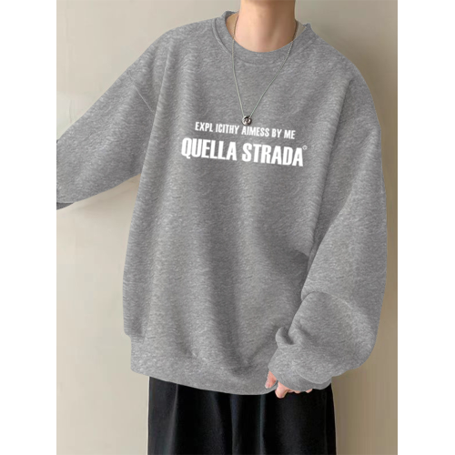 美式設計感衛衣男秋冬款加絨加厚寬鬆打底衫早春季青少年重磅t恤