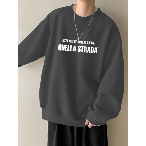 美式設計感衛衣男秋冬款加絨加厚寬鬆打底衫早春季青少年重磅t恤