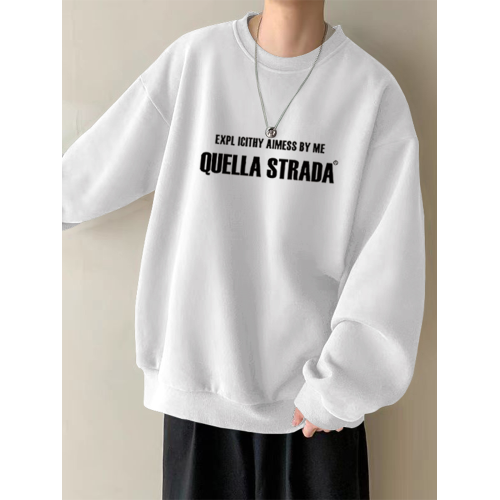 美式設計感衛衣男秋冬款加絨加厚寬鬆打底衫早春季青少年重磅t恤