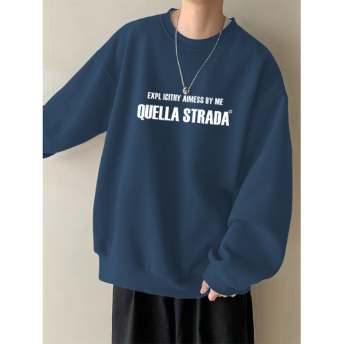 美式設計感衛衣男秋冬款加絨加厚寬鬆打底衫早春季青少年重磅t恤