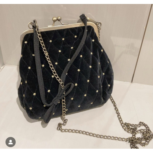 千金甜妹鏈條bibi*y宴會可愛少女日系手提斜掛黑刺綉絲絨小包