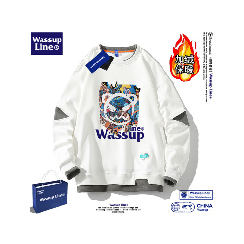 WASSUP Line潮牌假兩件衛衣男純棉情侶圓領學生上衣加絨加厚秋冬