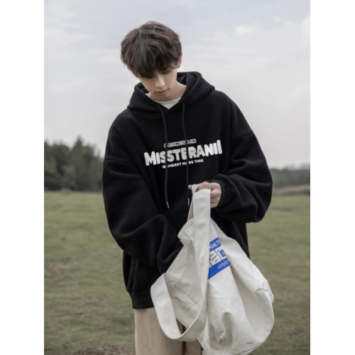 純棉重磅美式寬鬆百搭連帽衫加絨衛衣男秋冬潮牌青少年日系外套