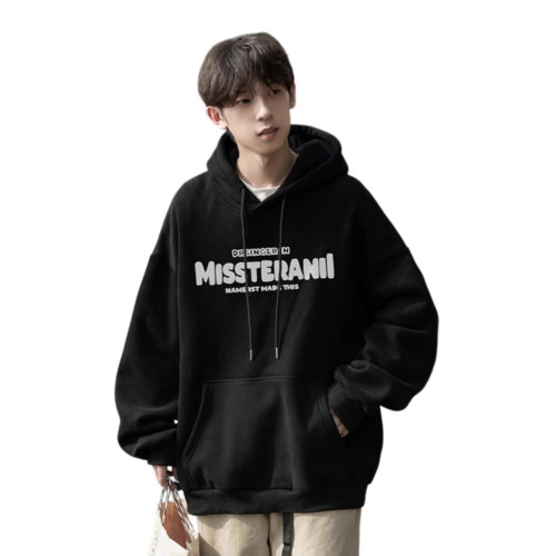 純棉重磅美式寬鬆百搭連帽衫加絨衛衣男秋冬潮牌青少年日系外套