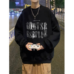 純棉美式復古重磅長袖衛衣oversize高街男潮寬鬆圓領無帽加絨衣服