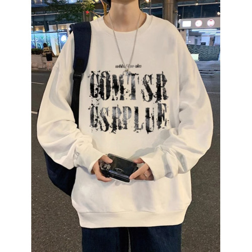 純棉美式復古重磅長袖衛衣oversize高街男潮寬鬆圓領無帽加絨衣服 純棉美式復古重磅長袖衛衣oversize高街男潮寬鬆圓領無帽加絨衣服