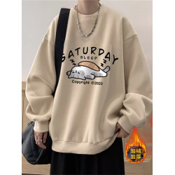 港風美式復古日系潮流重磅圓領衛衣男士秋冬加絨加厚寬鬆潮牌痞帥