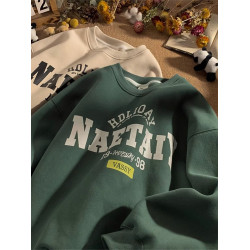 港風潮流百搭日系復古重磅純棉圓領衛衣男秋冬季加絨寬鬆美式帥氣