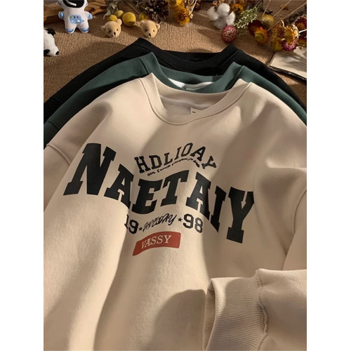 港風潮流百搭日系復古重磅純棉圓領衛衣男秋冬季加絨寬鬆美式帥氣 港風潮流百搭日系復古重磅純棉圓領衛衣男秋冬季加絨寬鬆美式帥氣