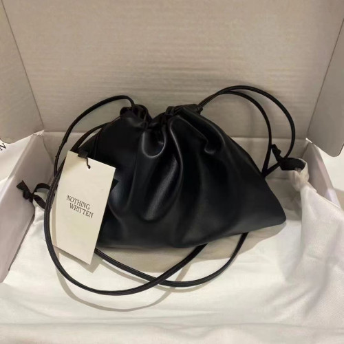 韓國nothingwritten真皮雲朵包簡約百搭抽繩褶皺單肩斜背女包