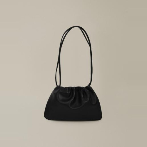 韓國nothingwritten真皮雲朵包簡約百搭抽繩褶皺單肩斜背女包