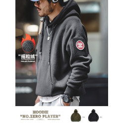 馬登工裝 美式休閒重磅搖粒絨衛衣連帽百搭加厚抓絨套頭衫男春