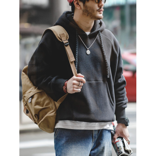 馬登工裝 美式休閒重磅搖粒絨衛衣連帽百搭加厚抓絨套頭衫男春