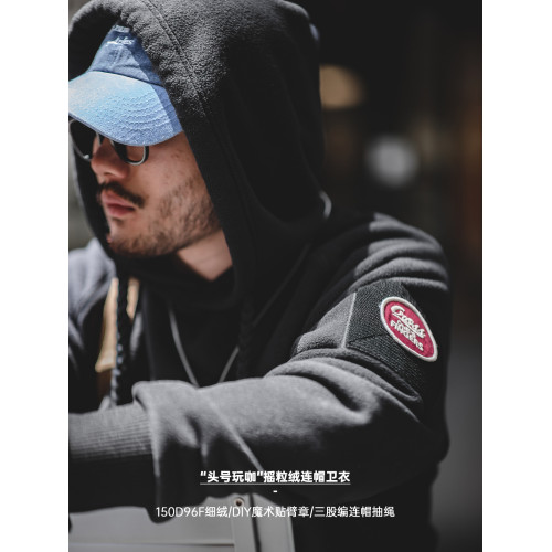 馬登工裝 美式休閒重磅搖粒絨衛衣連帽百搭加厚抓絨套頭衫男春