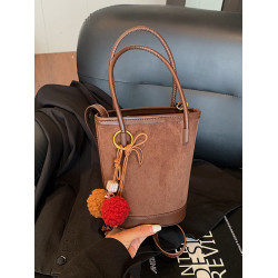 高級質感麂皮絨復古包女2025新款時尚百搭斜後後背包手提水桶包小拎包