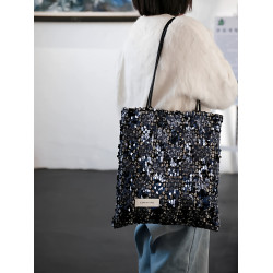 亮片藍色時尚百搭女生單肩包帆布包大容量小設計輕奢巨好看通勤