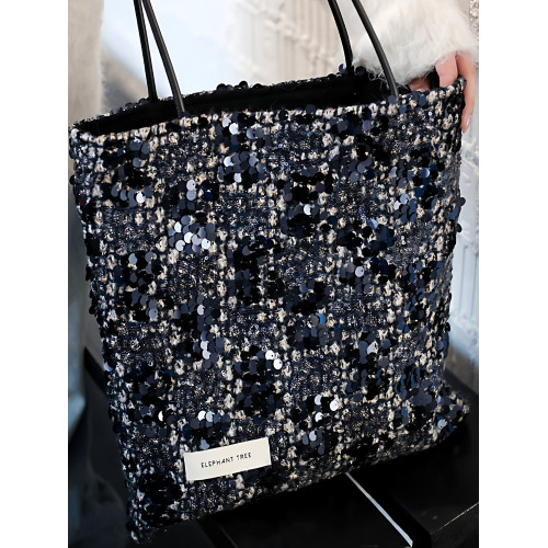 亮片藍色時尚百搭女生單肩包帆布包大容量小設計輕奢巨好看通勤