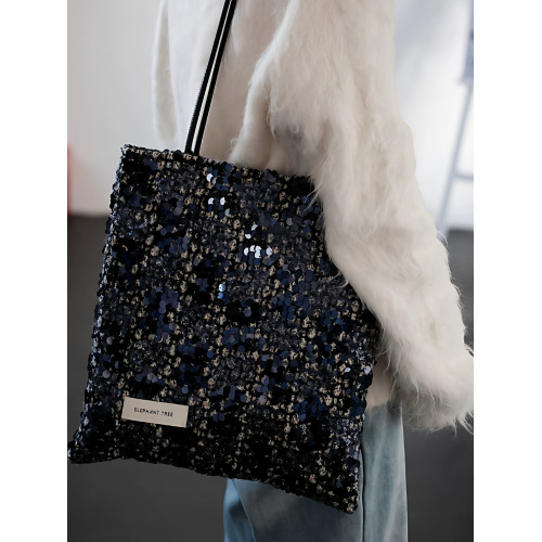 亮片藍色時尚百搭女生單肩包帆布包大容量小設計輕奢巨好看通勤