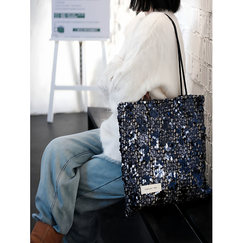 亮片藍色時尚百搭女生單肩包帆布包大容量小設計輕奢巨好看通勤