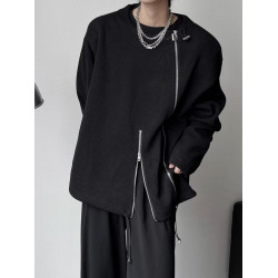 韓系金屬雙拉鍊設計感暗黑風圓領套頭衛衣男春秋小衆休閒寬鬆外套