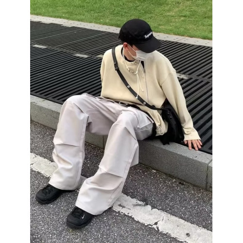 韓系金屬雙拉鍊設計感暗黑風圓領套頭衛衣男春秋小衆休閒寬鬆外套