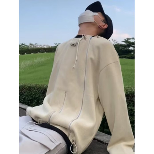 韓系金屬雙拉鍊設計感暗黑風圓領套頭衛衣男春秋小衆休閒寬鬆外套