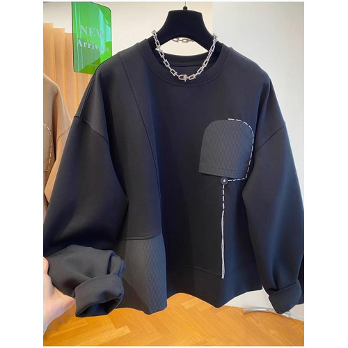 特大碼300斤歐貨不規則拼接衛衣男女裝秋季寬鬆休閒套頭無帽上衣2