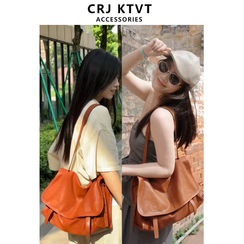 CRJKTVT 宋佳同款植鞣羊皮信使漫郵包松弛大容量通勤休閒郵差包女