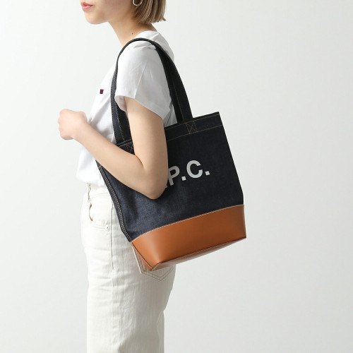 韓國新款APC牛仔拼接帆布包大容量學生通勤帆布袋單肩手提托特包