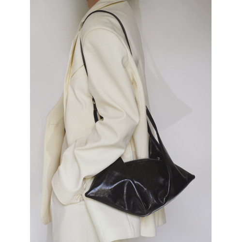 PANLULUPAN小衆設計頭層油蠟牛皮慵懶風單肩斜背手提牛角包折曡包