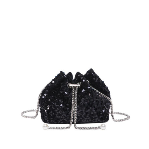 亮片包包女2025新款潮時尚珍珠鍊條水桶包百搭手提單肩斜背晚宴包 亮片包包女2025新款潮時尚珍珠鍊條水桶包百搭手提單肩斜背晚宴包