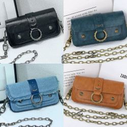 ZV女包法式設計經典鉚釘圓圈潮流時尚簡約百搭鏈條單肩斜背小方包