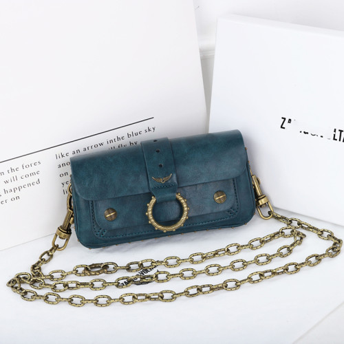 ZV女包法式設計經典鉚釘圓圈潮流時尚簡約百搭鏈條單肩斜背小方包