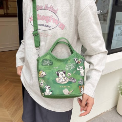 HelloKitty插畫包包女可愛卡通小狗手拎水桶包休閒百搭單肩斜後後背包