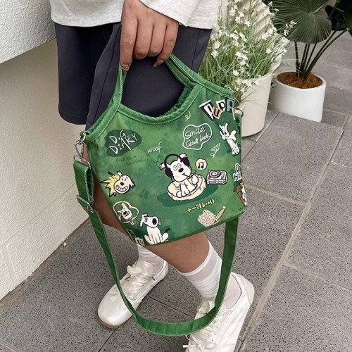 HelloKitty插畫包包女可愛卡通小狗手拎水桶包休閒百搭單肩斜後後背包