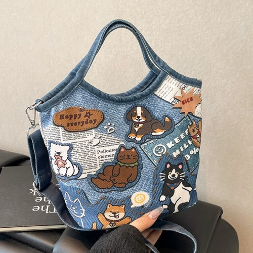 HelloKitty插畫包包女可愛卡通小狗手拎水桶包休閒百搭單肩斜後後背包