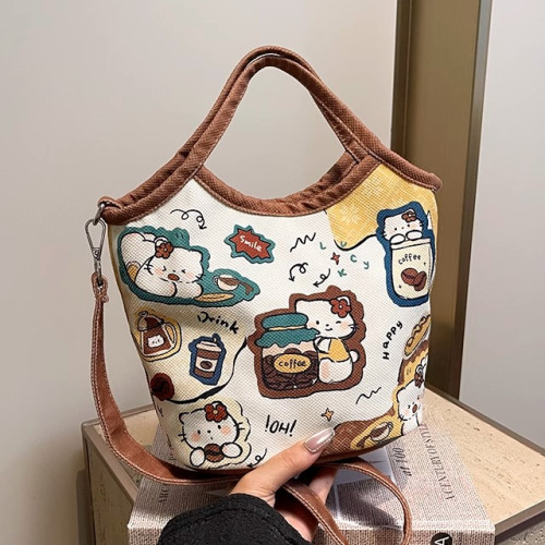 HelloKitty插畫包包女可愛卡通小狗手拎水桶包休閒百搭單肩斜後後背包