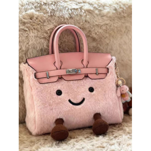 ZRVR冬季限定新款藍色毛絨包bk小精靈手提鉑金包大容量單肩斜後後背包