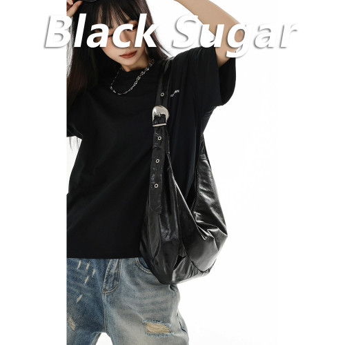 Black Sugar 黑色復古大容量餃子包小衆原創斜後後背包百搭單肩腋下包