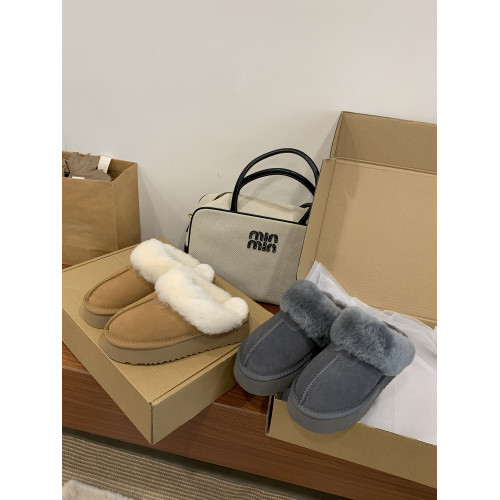 2025年新款時尚雪地鞋女冬季真皮毛口加絨厚底保暖外穿包頭半拖鞋