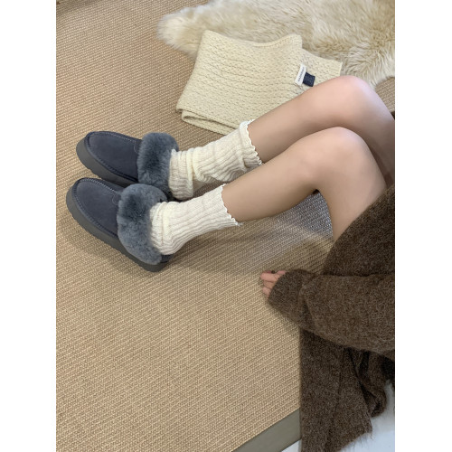 2025年新款時尚雪地鞋女冬季真皮毛口加絨厚底保暖外穿包頭半拖鞋