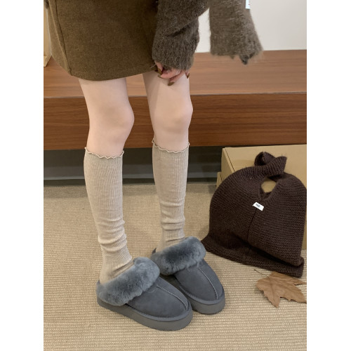 2025年新款時尚雪地鞋女冬季真皮毛口加絨厚底保暖外穿包頭半拖鞋